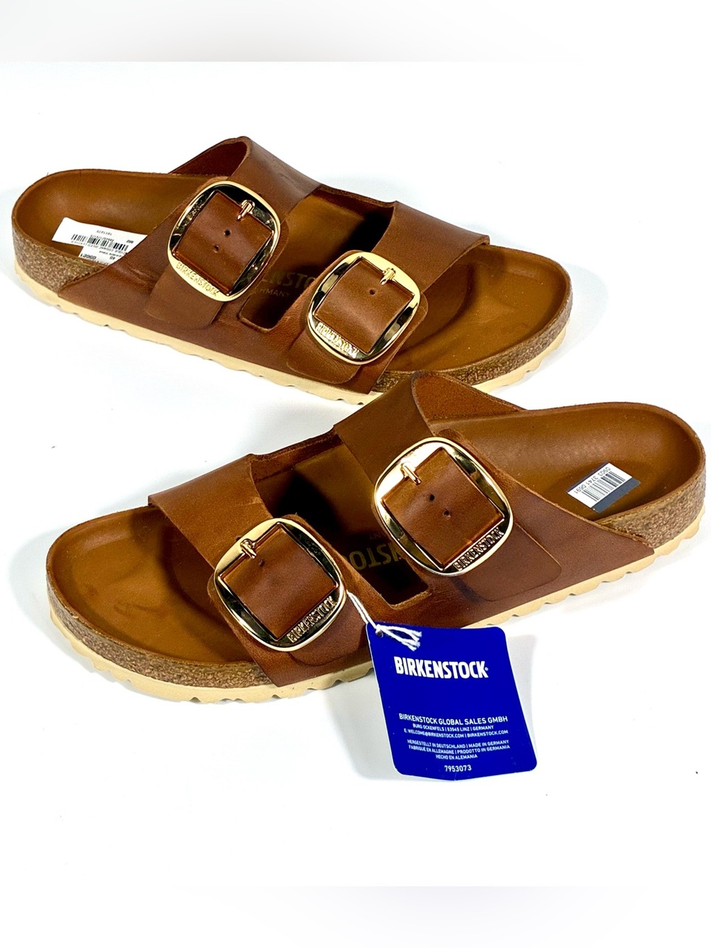 Birkenstock Arizona Big Buckle Slide Sandals Oiled Leather Antique Cognac 40EU